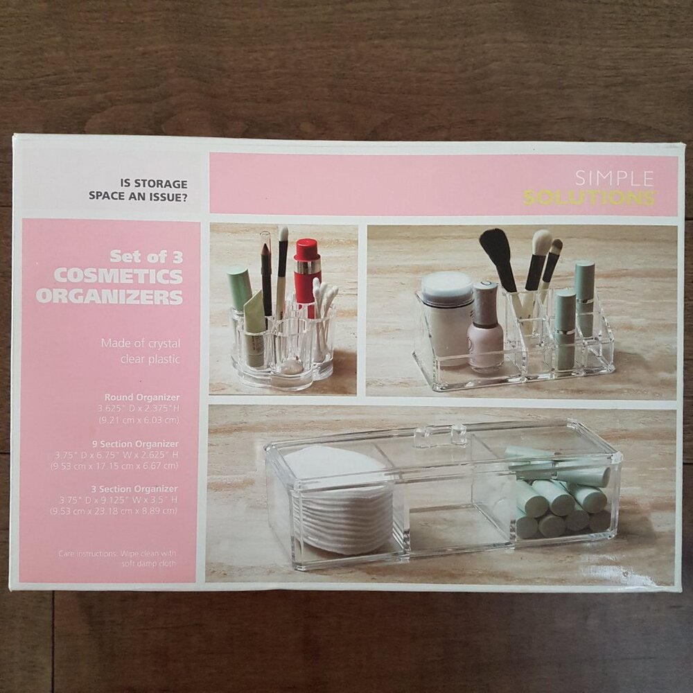 Simple Solutions - Set of 3 Crystal Clear Glass Cosmetics Organizers (NEW)
